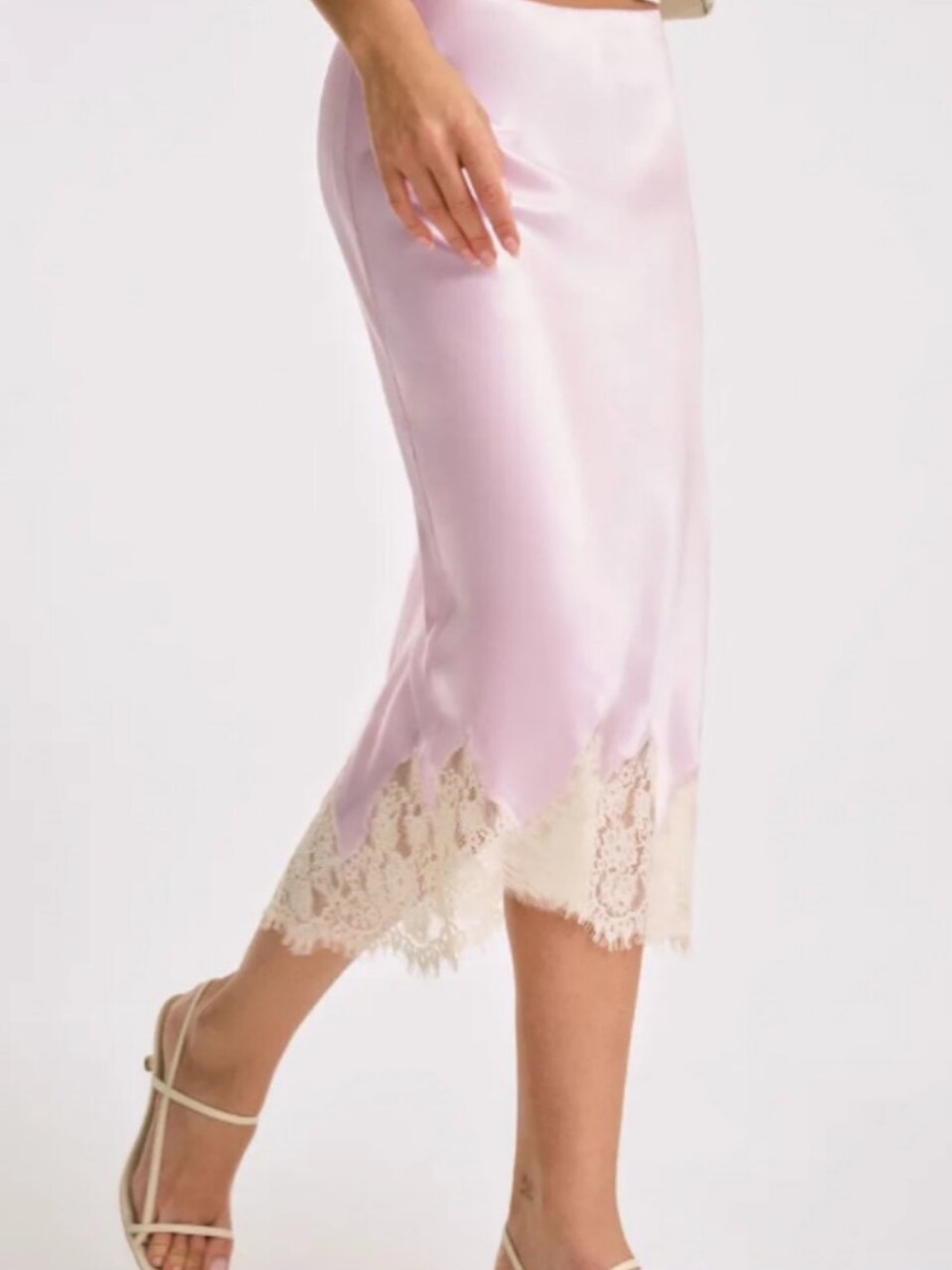 Reformation Carolina Silk Pink Lace Hem Midi Skirt